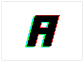 A letter logo, vector desing font .Dynamic, split-color, shadow of  number red, green, blue in black frame on white background. Eps10 illustration