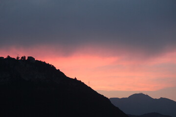 Pink sunset over the mountains