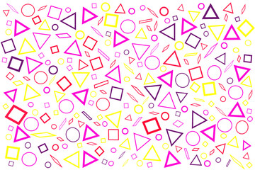 Abstract memphis style pattern vector background. Seamless geometric pattern wallpaper of purple and yellow color figures for advertising or commercial promotion design