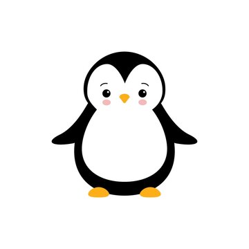 Cute Baby Penguin standing on white background flat design vector illustration.