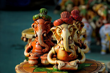 Fototapeta premium Happy Ganesh Chaturthi. Indian Hindu God Lord ,Ganesha Statue made of clay