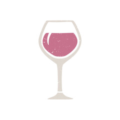 Cute caption glass of red wine isolated on transparent background. Cozy pictogram original design. Vector hand drawn illustration