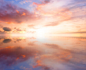 Naklejka na ściany i meble Nature background concept: Beautiful sky with cloud before sunset