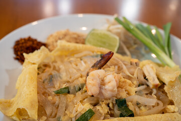 Thai Fried Noodles with shrimp and vegetables. (Pad Thai)