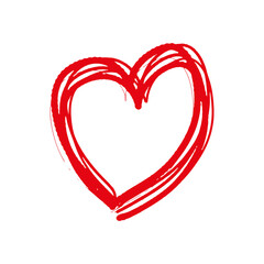 Heart icon. Beautiful red ink drawing. Vector flat graphic hand drawn illustration. The isolated object on a white background. Isolate.