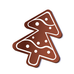 Christmas tree or chocolate gingerbread isolated on white background for design, vector stock illustration with gingerbread, baked goods, cookies as logo or emblem
