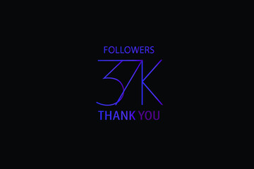 37K, 37.000 Followers Luxury Black Purple Thank you anniversary, minimalist logo, jubilee on black background for Social Media - Vector