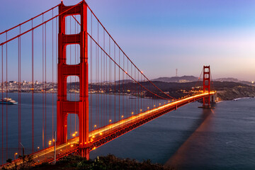 Fototapeta na wymiar Golden Gate Bridge San Francisco Bay California USA sunset long exposure evening