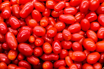 Delicious red tomatoes. Summer tray market agriculture farm full of organic vegetables It can be used as background. Selective focus