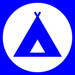 An abstract simplified tent or camping sign set against a blue background