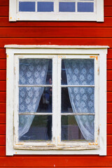 Godegard, Sweden Windows and drapes in an abandoned house.