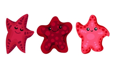 Starfish or Sea Star Smiling and Waving Arms Vector Set