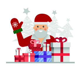 Christmas Santa cartoon character. Winter holidays characters Santa Claus with Christmas gifts
