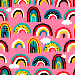 Creative seamless pattern with hand drawn rainbows.  Abstract background. Great for fabric, textile, wrapping paper. Vector Illustration.