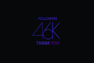 46K, 46.000 Followers Luxury Black Purple Thank you anniversary, minimalist logo, jubilee on black background for Social Media - Vector