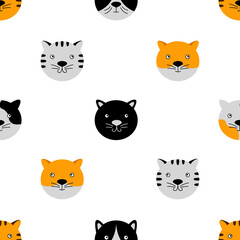 Fototapeta premium Seamless pattern with cute cat faces.