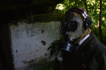 man in gas mask