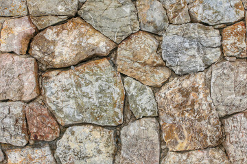 Rock wall was made from many big rocks, stone wall texture background, pattern stone style design decorative  real stone wall surface with cement.