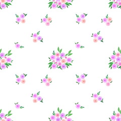 Seamless pattern colors of roses on white