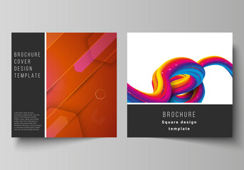 Minimal vector illustration layout of two square format covers design templates for brochure, flyer, magazine. Futuristic technology design, colorful backgrounds with fluid gradient shapes composition