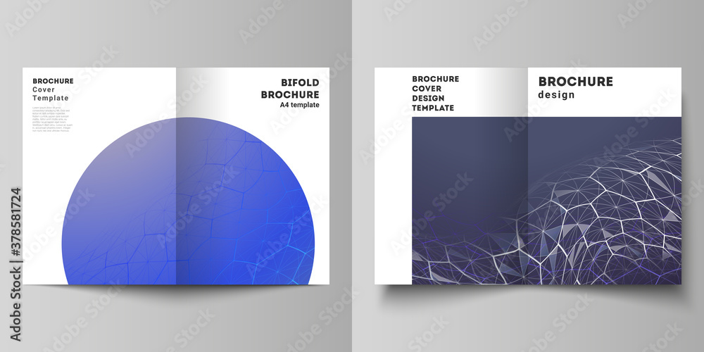 Sticker vector layout of two a4 format modern cover mockups design templates for bifold brochure. digital te