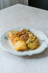Healthy Zucchini Lasagna Bolognese Cooked with Courgette in Plate Portion.