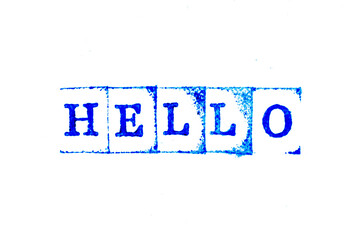 Blue color ink of rubber stamp in word hello on white paper background © bankrx