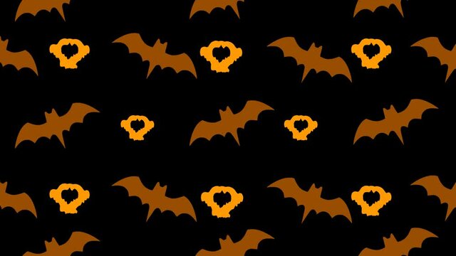2D animation Happy Halloween, on a transparent background with bats from the word "boo", a ghost appears.