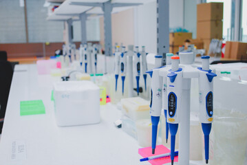 a row of the pipette on the bench