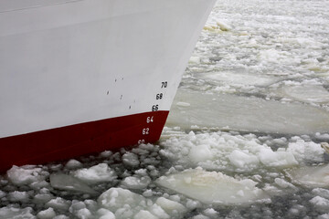 Ship breaking the ice, ice broken by the ship's hull