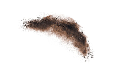Brown powder explosion isolated on white background.