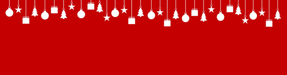 Breiter roter Hintergrund Banner für Weihnachten mit Weihnachtsdekoration