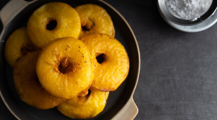 Homemade apple fritters made with organic ingredients