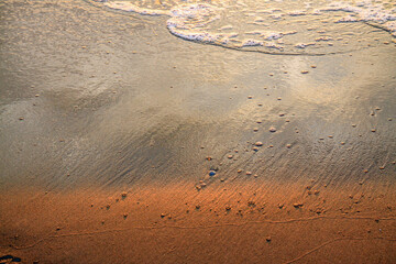 beach, surf, sea, sunset, reclection, colorful, water, ocean, sand, coast, sun, sunrise, waves, wave, summer, blue, clouds, shore, orange, cloud, cloudy, seascape, reflected, colourful, colours, colou