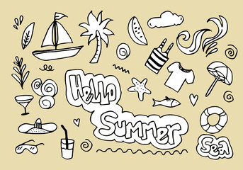 Set of Summer Sale Doodle Collection.vector illustration.