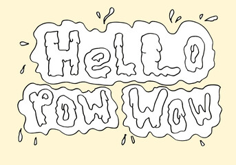 simple black and white line drawing cartoon comic book WOW,hello,POW symbol in diffrent style.