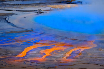 Grand Prismatic Spring Yellowstone National Park Tourists Viewing Spectacular Scene