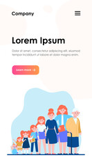 Smiling woman in different age. Lady, infancy, mother flat vector illustration. Growth cycle and generation concept for banner, website design or landing web page