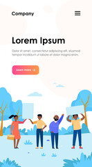People standing with placards in park. Protest, banner, opinion flat vector illustration. Democracy and social position concept for banner, website design or landing web page