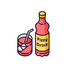 Fizzy drink RGB color icon. Iced beverage in bottle. Carbonated liquid in mug. Sparkling soft drink for party. Bar menu. Bottled lemonade. Fast food drink. Isolated vector illustration