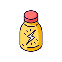 Energy shot RGB color icon. Caffeinated beverage. Drink for stamina. Booze in glass bottle. Product to boost vitality. Bottled liquid with energetic effect. Isolated vector illustration
