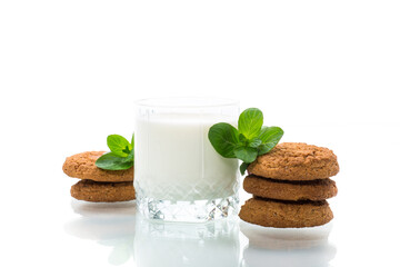 oatmeal cookies with a glass of fresh milk for breakfast