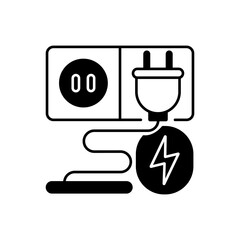 Charging socket black linear icon. Modern train service, comfortable railway travel outline symbol on white space. Recharging portable electronic devices on trip. Vector isolated illustration