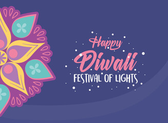 happy diwali festival, spiritual tradition hindu mandala flower, vector design
