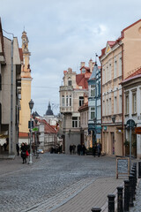 12-19-2019. Vilnius, Lithuania. An old cobbled street in the central part of the old quarter of the city.