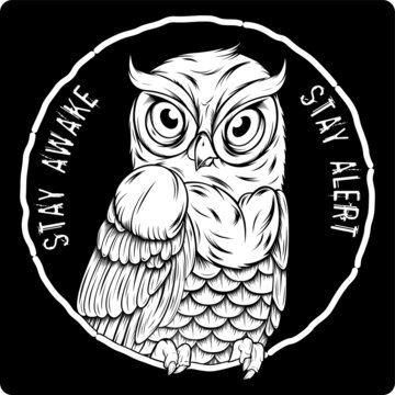 vector owl with letter stay awake atay alert for t shirt designs