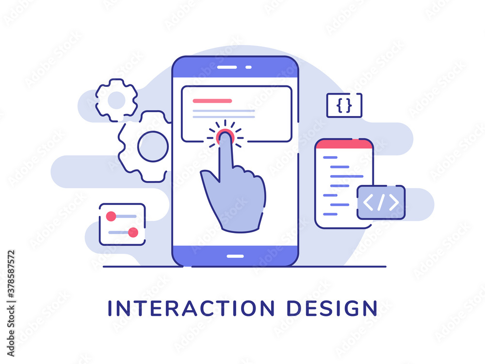 Wall mural interaction design concept finger touch button on smartphone screen with flat outline style