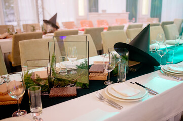 Halloween party. Served table for guests.