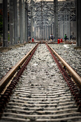 Obraz premium Electric Train Tracks Railway Station.