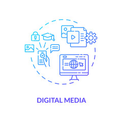 Digital media concept icon. Communication channel. Online studying platform. Educational information from internet sources idea thin line illustration. Vector isolated outline RGB color drawing